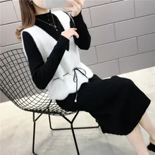 Осенне-зимнее женское платье в западном стиле, новинка, норковый бархатный жилет с вязаной нижней юбкой, темпераментный комплект из двух предметов