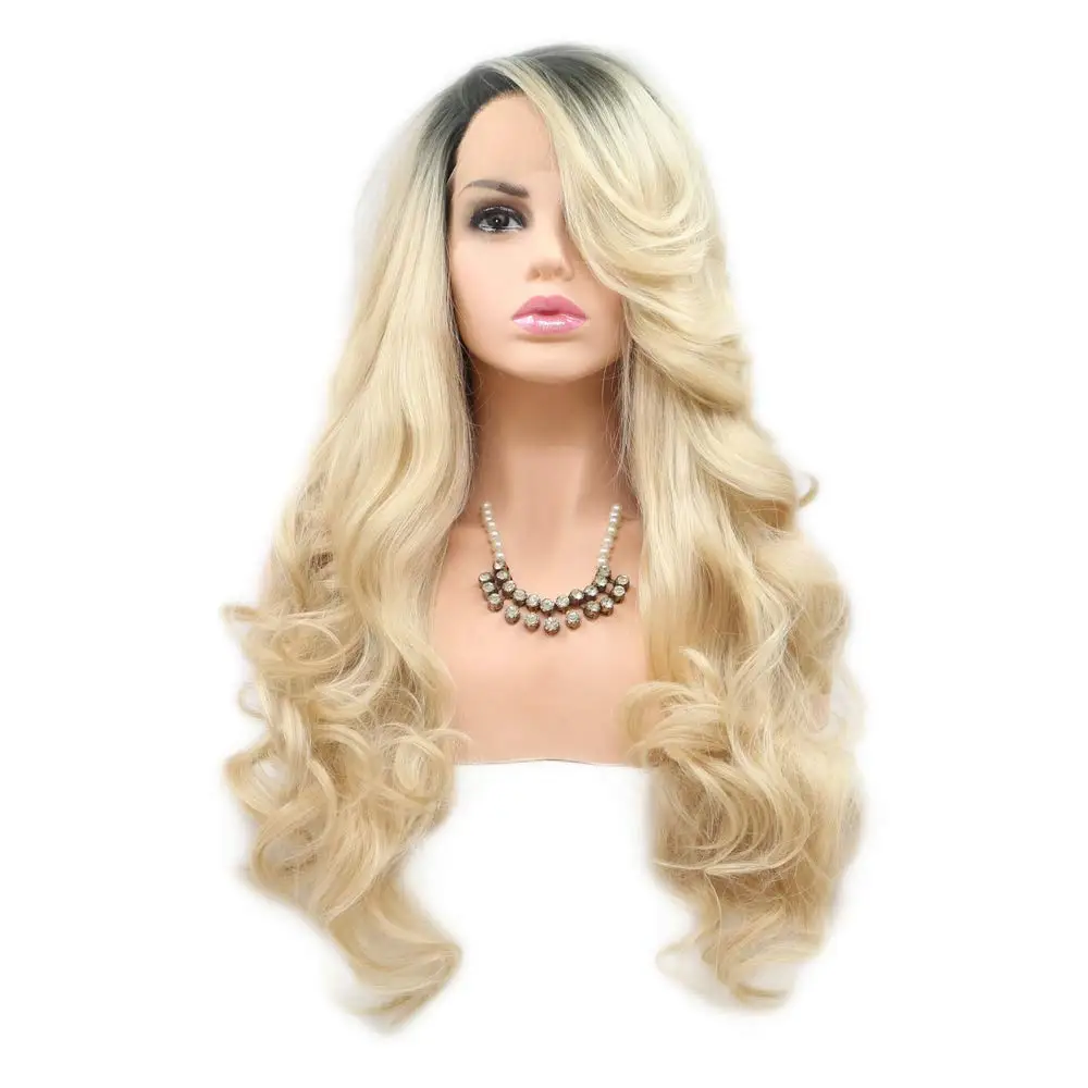 Sylvia блонд косплей парик темных корней к блонд кружева передний парик боковая часть тела волна термостойкие синтетические парики для женщин вечерние