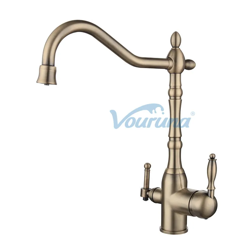 Bronze VOURUNA Victoria Золотой кухонный кран Три потока смеситель для раковины RO воды 3 способа кухонный кран - Цвет: Bronze