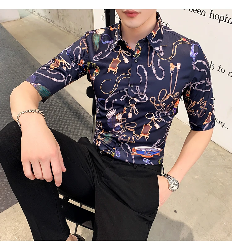 Брендовая мужская рубашка с коротким рукавом Camisa, модная повседневная приталенная рубашка, летняя Дизайнерская одежда для клубной вечеринки, выпускного вечера