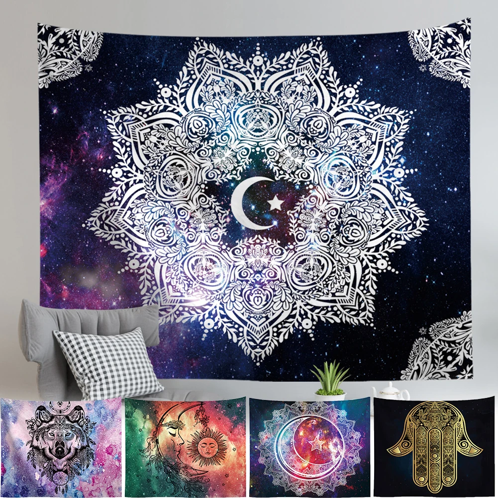 Home Tapestry Curtain Ethnic Style Art Picnic Mat Decoration Dorm Bedroom Wall Hanging Window Living Room Printed
