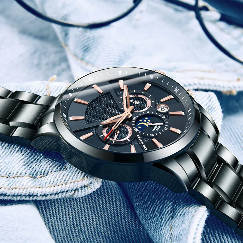 

Watch Processing Customizable OEM Analog Watch Three-Eyed Six-pin Multi-functional Business Men Watch