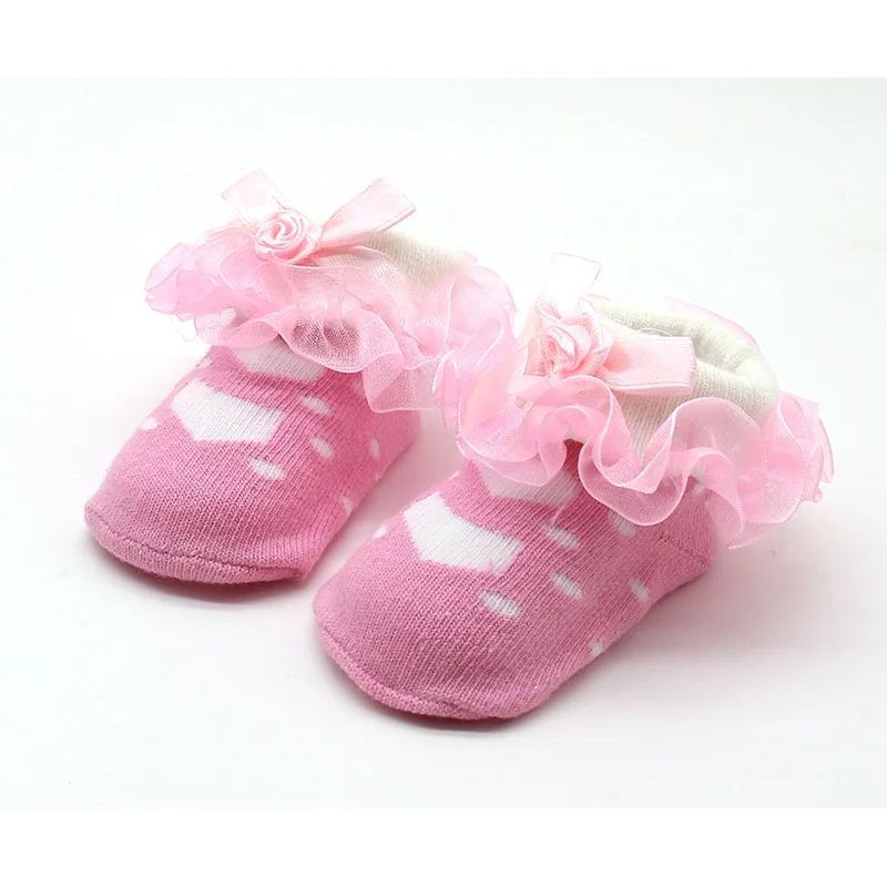 Носки для малышей носки с бантом для новорожденных девочек 1 пара кружевных носков с цветочным рисунком для маленьких девочек 0-6 месяцев, хлопковые носки с бантиком для малышей - Цвет: A