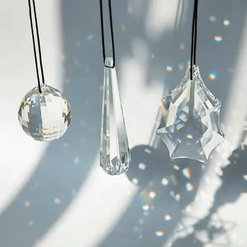 

H&D 3pcs Clear Crystal Prisms Rainbow Maker Crystal Sun Catchers for Window or Garden Chandelier Ceilling Hanging Pendant Decor