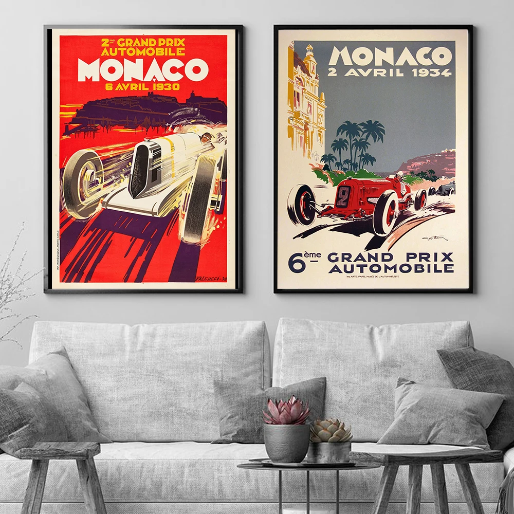 

Formula One Grand Prix Monaco Retro Racing Canvas Painting Art Nordic Posters and Prints Wall Pictures for Living Room Decor