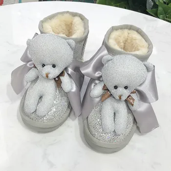 

Winter Snow Boots Cartoon Bear Boots for Girl Sequined New Children's Snow Boots Warm Fur Boots Non-slip Bottom
