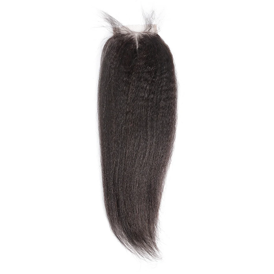 Poker Face Brazilian Remy Kinky Straight Hair 4x4 Lace Closure Bleached Knots With Baby Hair Free Middle Part 100% Human
