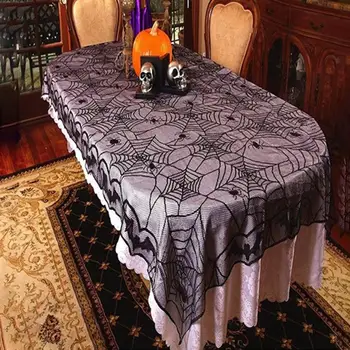 

Halloween Spiderweb Bat Lace Tablecloth Fireplace Cover Home Horror Party Decor