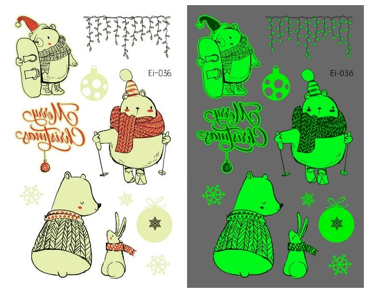 Новинка Рождество тату наклейка временное украшение светящийся мультфильм для детей рука светящаяся в темноте смешная татуировка - Цвет: Ei-036