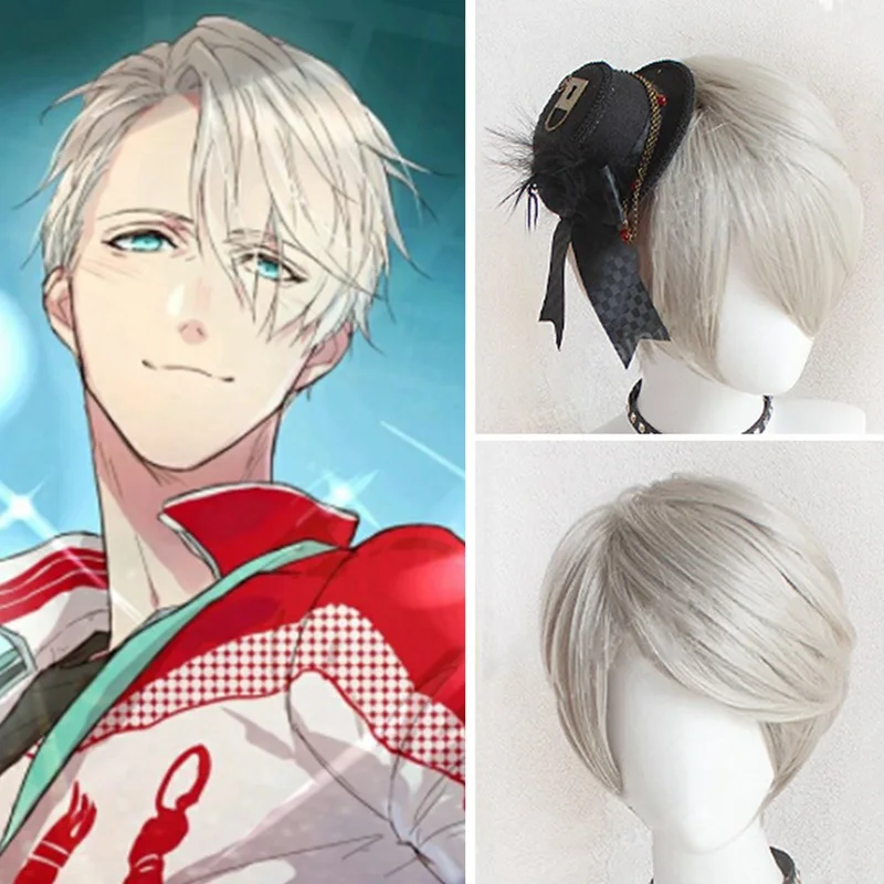 Yuri! На льду Viktor Nikiforov парик Victor Косплей парики + шапка|Костюмы аниме| |