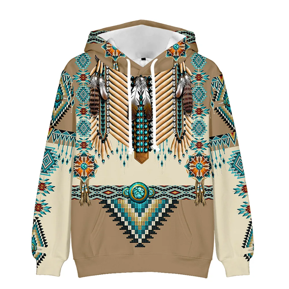 thumbnail image 1 of 2021 Indians Retro Flower Ethnic Totem Fleece Hooded Sweatshirt Mens Womens Stranger Things Oversize Casual Hoodies Streetwear, 1 of 4