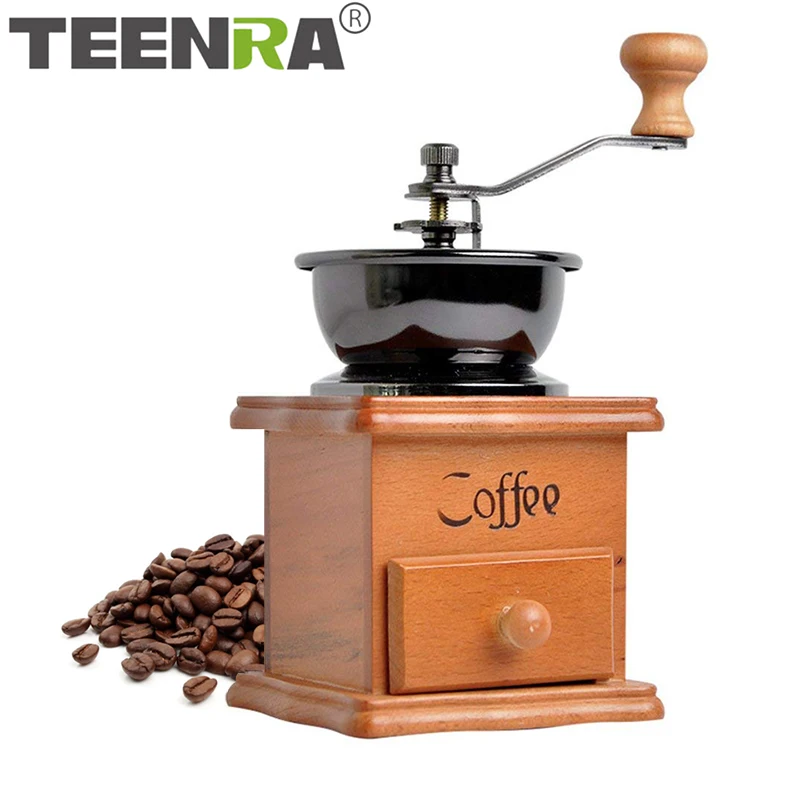 TEENRA Ретро кофемолка ручная кофемолка для специй деревянная Кофемолка ручная классическая керамическая сердцевина