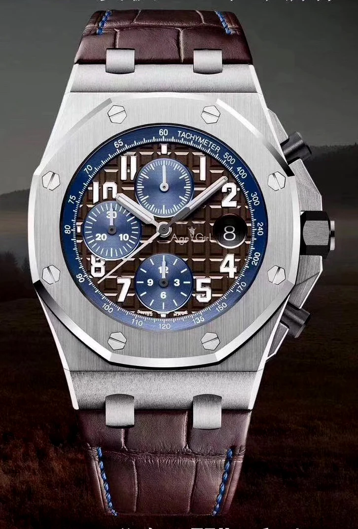 Luxury Brand New Brown Leather Chronograph Men Watch Stopwatch Blue Black Rose Gold White Sapphire Crystal Watches Limited AAA