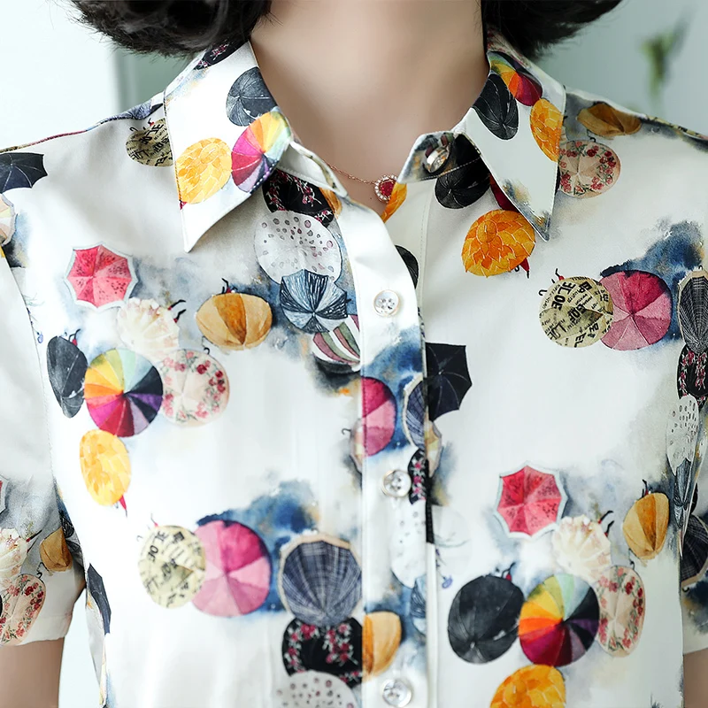  Womens Tops and Blouses Summer Short Sleeve Blouse Plus Size Real Silk Shirts Korean Fashion Clothi