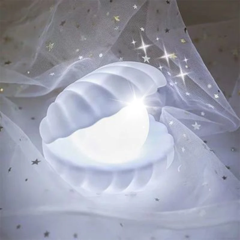 

Shell Pearl Night Light Fantasy Mermaid Fairy Bedroom Bedside Lamp Storage Lighting Home Decor Birthday Decoration Xmas Gift