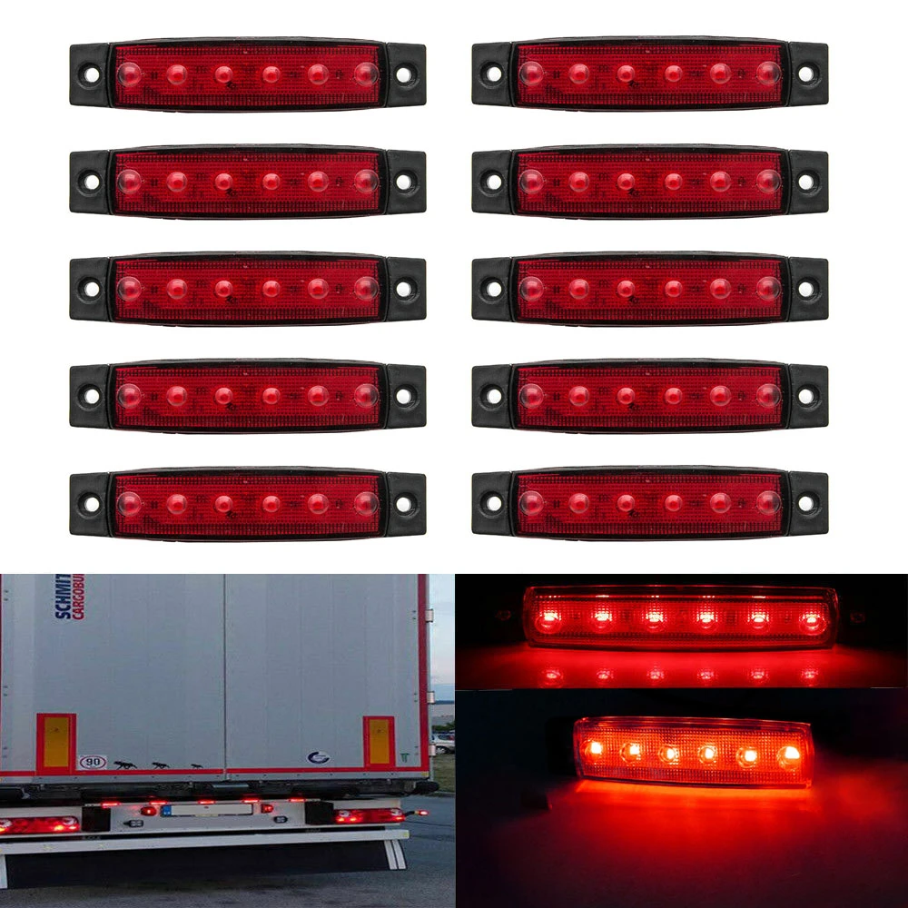 10pcs 12V Car External Lights Red 6 SMD LED Auto Truck Lorry Side Marker Indicator Trailer Light Tail Rear Lamps | Автомобили и