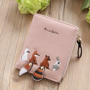 

Individuality PU Leather Hasp Zipper Mini Coin Card Holder Women Cute Cartoon Embroidery Wallet Short Purse Popular Wholesales