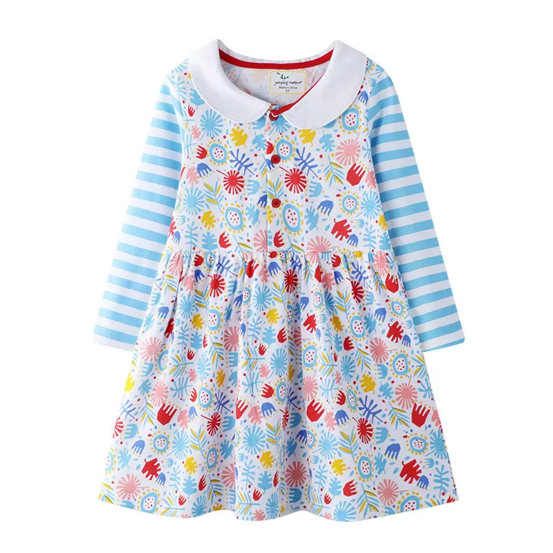 Jumping Meters Colloar Girls Dresses Cotton Long Sleeve Kids Party Dress for Autumn Spring Children Birthday Gift Dreses | Детская