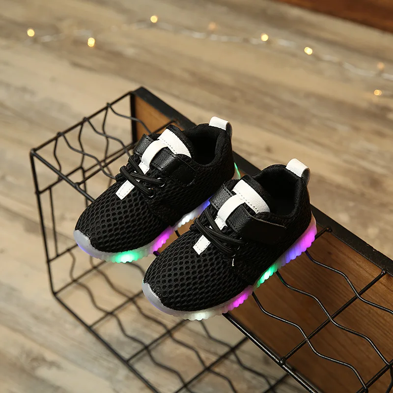 

2019 Spring And Autumn New Style Fashion Flashing Light Velcro Men And Women Children 1-5-Year-Old Knitted Casual Board Shoes Br