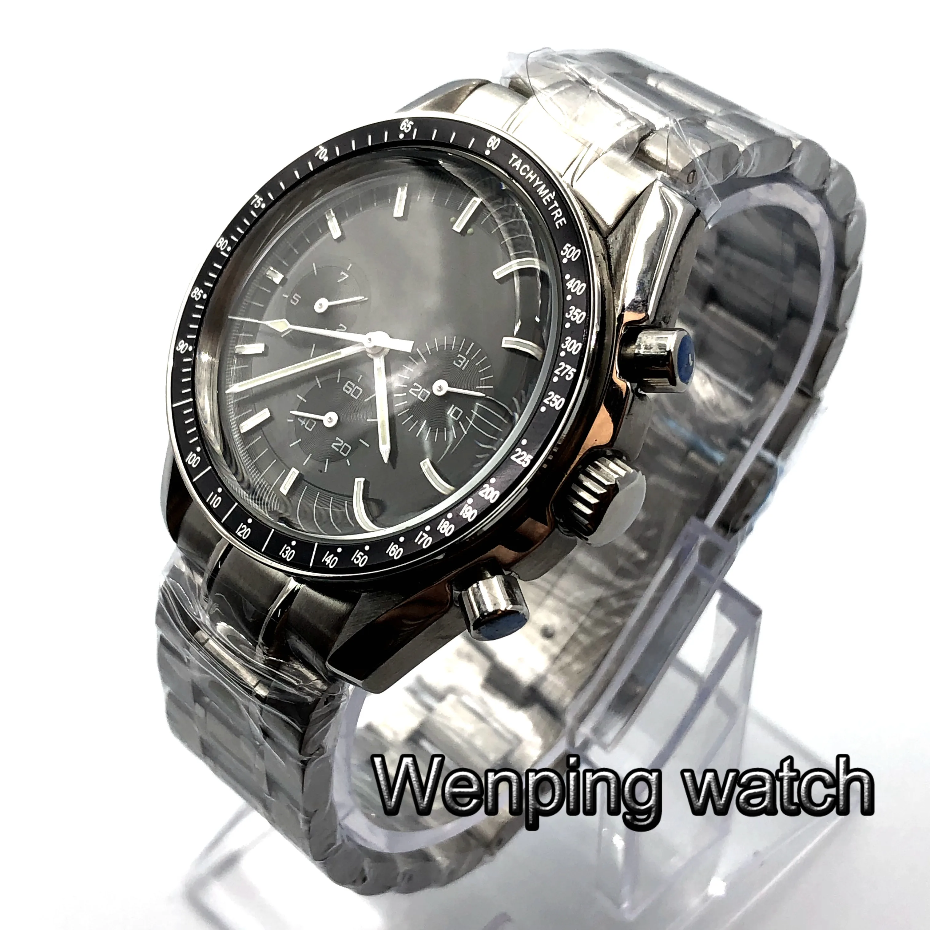 

Bliger 40mm mans luxury mechanical watch no logo automatic black dial week date indicator multifunction stainless steel strap