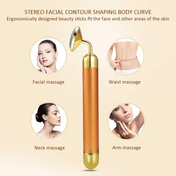 

Anti-wrinkle Vibration Gold Beauty Bar Facial Roller Electric Massager with Jade Head Skin Tightening Rose Quartz Face Massage