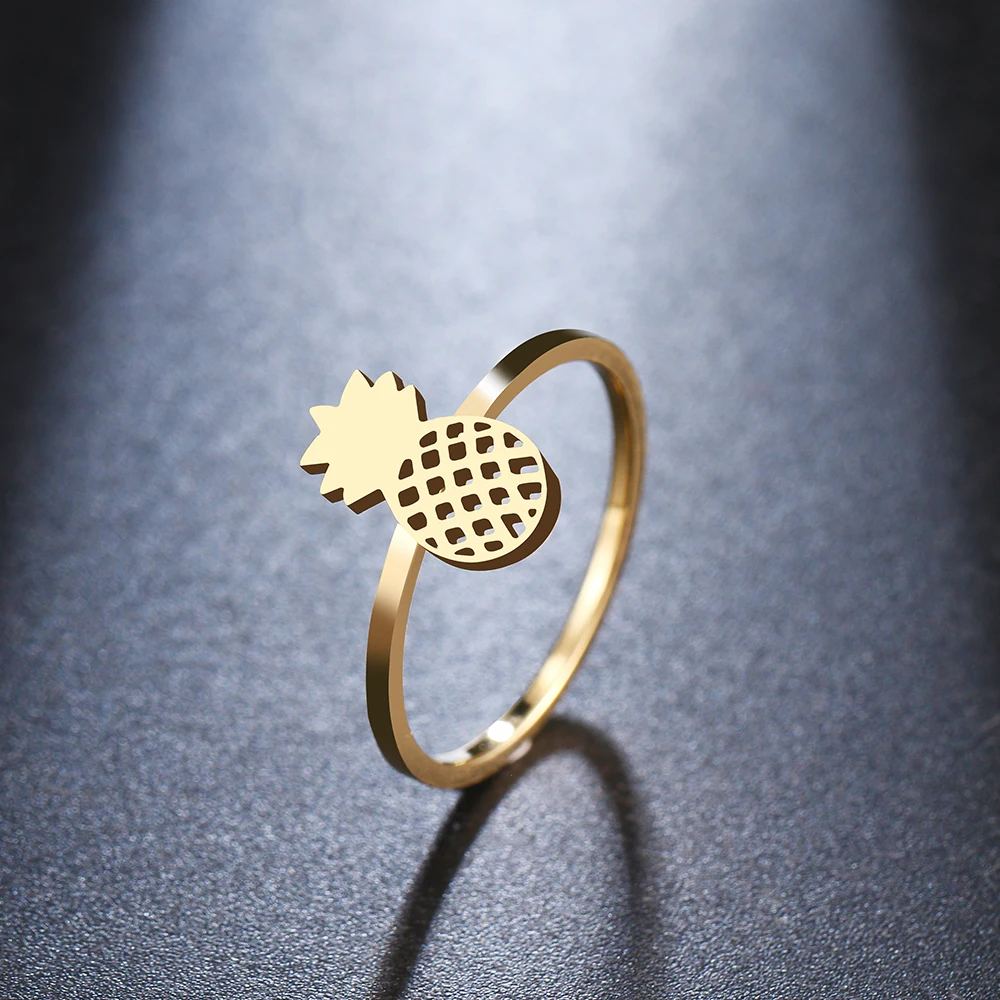 

DOTIFI For Women Ring Fruit Pineapple Hollow Stainless Steel Gold and Silver Delicate Fashion Gift E111