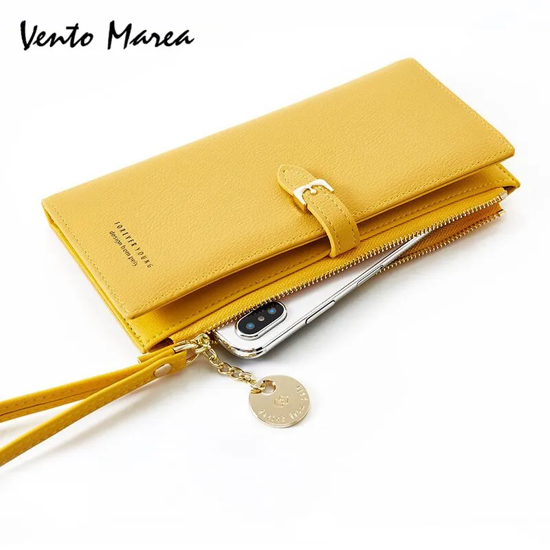 Vento Marea Women Wallet Faux Leather Fashion Lady Wristlet Handbags Long Female Money Bag Zipper Coin Purse Pink Card ID Holder