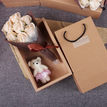 

Scented Handmade Bath Soap Rose Flower With Cute Bear and Gift Box For Wedding Valentines Day Mothers Day Romantic Gift