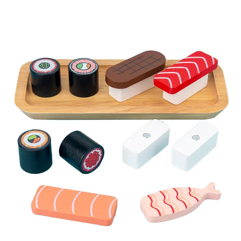

Children's Kitchen Miniature Food Simulation Sushi 3D DIY Wooden Games Pretend Play Magnetic Toys For Girls Kitchen Set For Kids