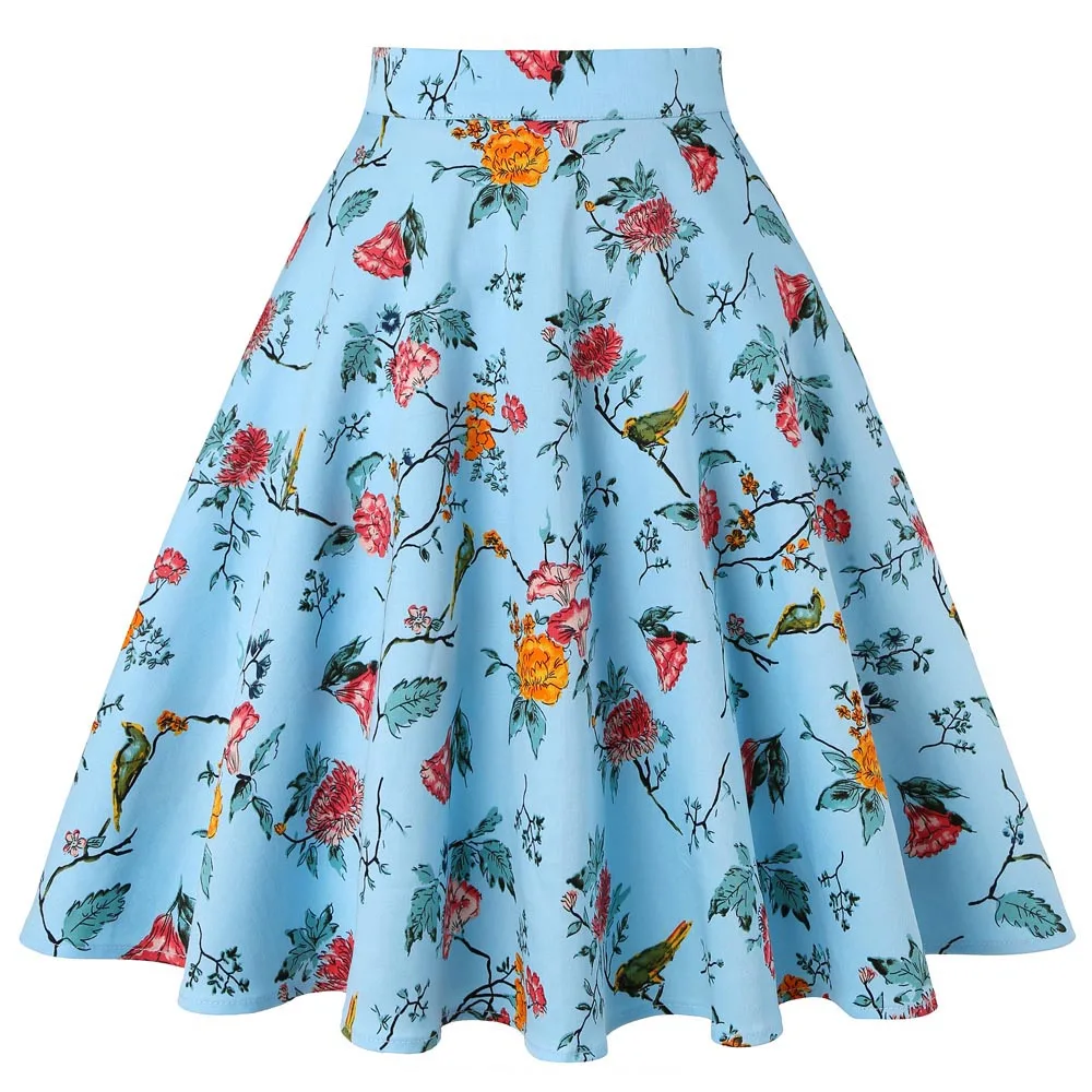 Женская винтажная растягивающаяся юбка средней длины с высокой талией 50 s, осенняя юбка с цветочным принтом, женская одежда