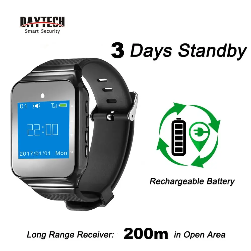 Najtaniej DAYTECH bezprzewodowy zegarek na rękę wywołanie System pagera opiekun Coaster Pager kelner System kolejki nadające się do noszenia odbiornik 433MHZ
