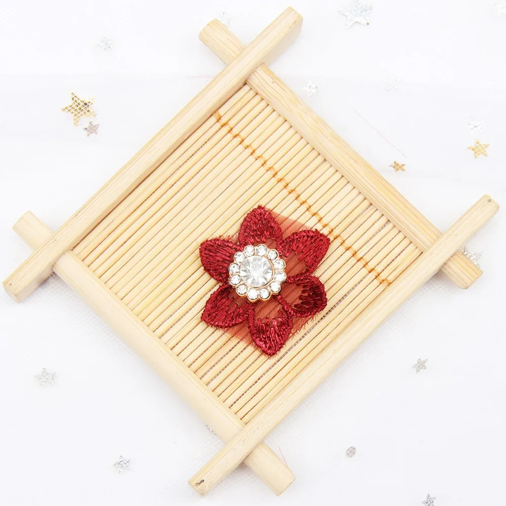 275 wine Cheer Bows 10pcs/bag Lace Flowers Patches Pearl Rhinestone Accessories DIY Headwear Accessories Dress Decor Supplies - Цвет: 275 wine