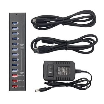 

1PC Portable USB 3.0 Hub Type-c 3.1 Deconcentrator 13 Ports Type-c 3.0 Docking Station Smart Quick Charge Hub with US Plug Black