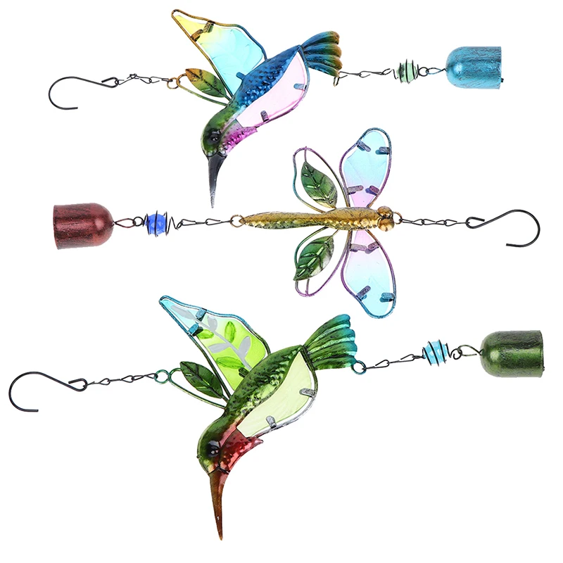 Wind Chime Hummingbird Metal Glass Painted Crafts Pendant Bell Dragonfly Bird Aluminum Pipe Home Courtyard Hanging Pendant