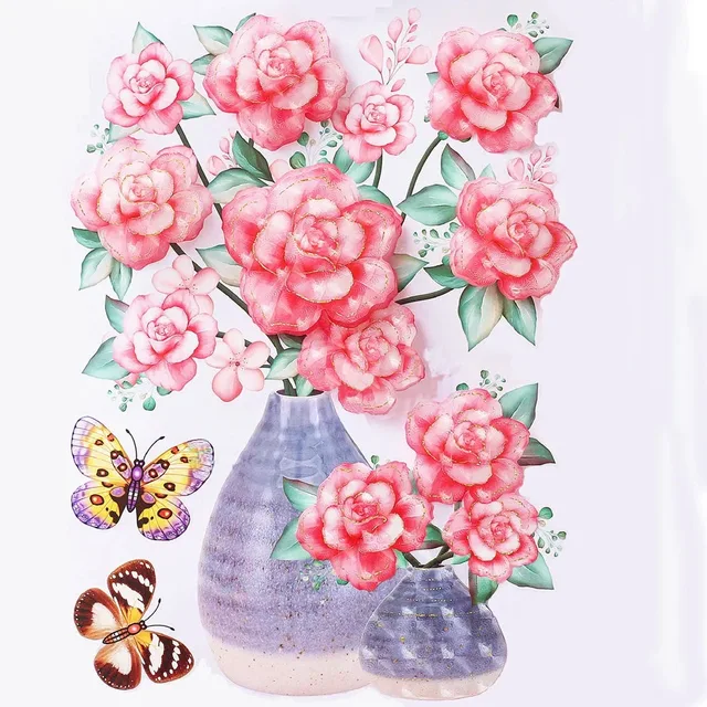3D simulation rose flower sticker stereo simulation vase wall sticker home background decoration waterproof self-adhesive Chocolate