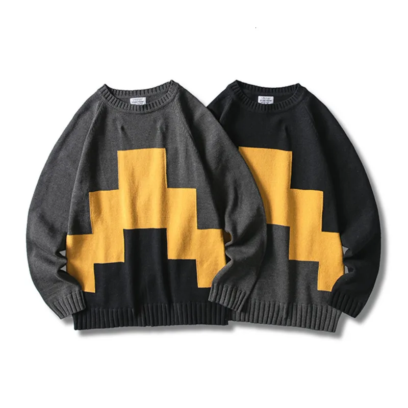 

2019 Autumn And Winter Men's New Casual Hit Color Round Neck Sweater Loose Temperament Trend Cotton Men Clothes M-2XL