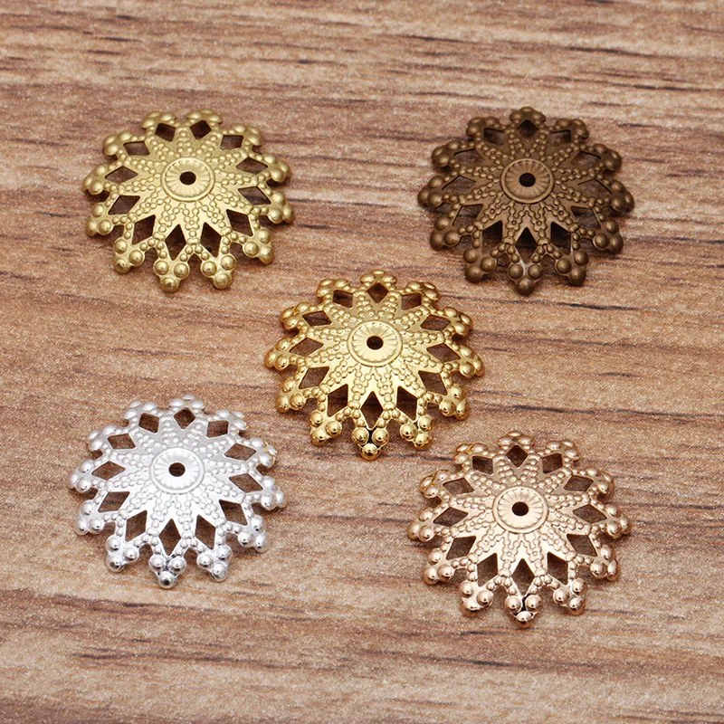 Acessórios para Fazer Metal Latão Flores Grânulo Caps Filigrana Bandeja Faça Você Mesmo Jóias 200 Pçs 16mm 3 Componentes p/ joias