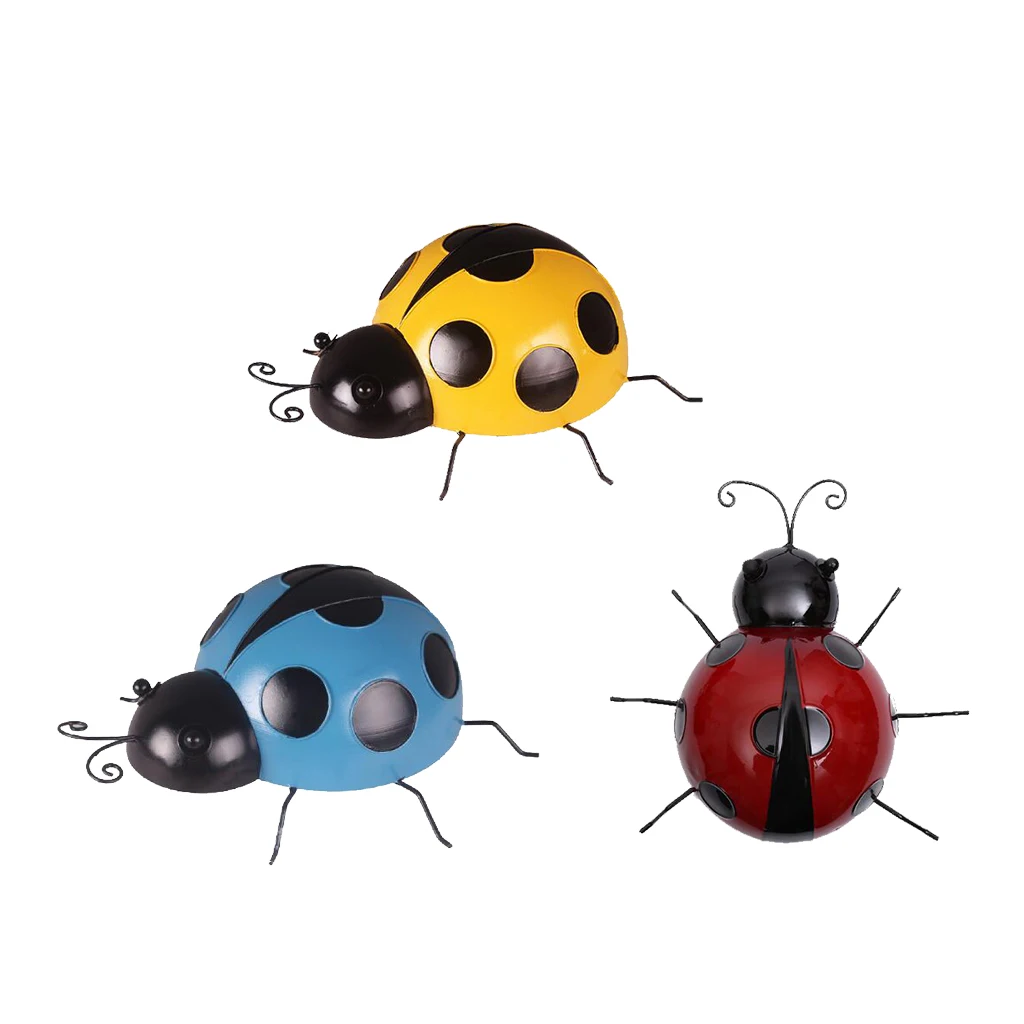 3Pcs Mini Metal Ladybird Home Decor Kids Toys DIY Ladybug - Best Indoor Outdoor Decorations for Patio Yard Office and House 