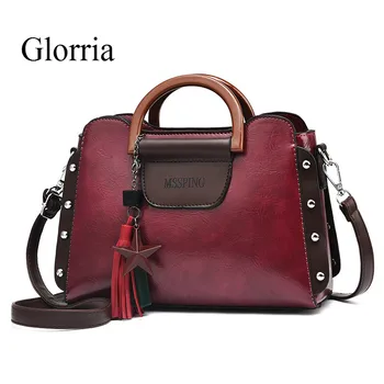 

Glorria 2019 fashion luxury handbag PU leather handbag simple retro rivet tassel Messenger bag ladies shoulder bag