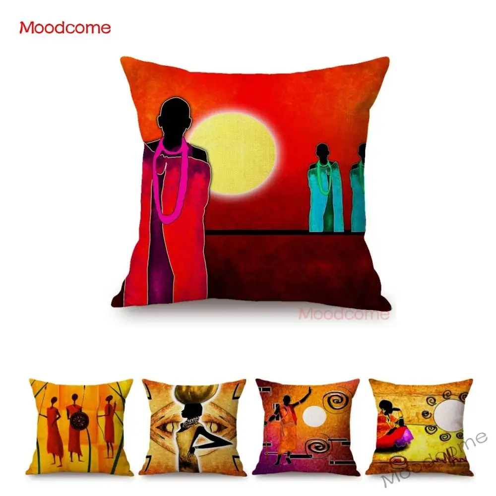 

Africa Culture African Oil Painting Sunset Black Art Abstract Scenery Cotton Linen Sofa Pillow Case Home Decor Cushion Cover
