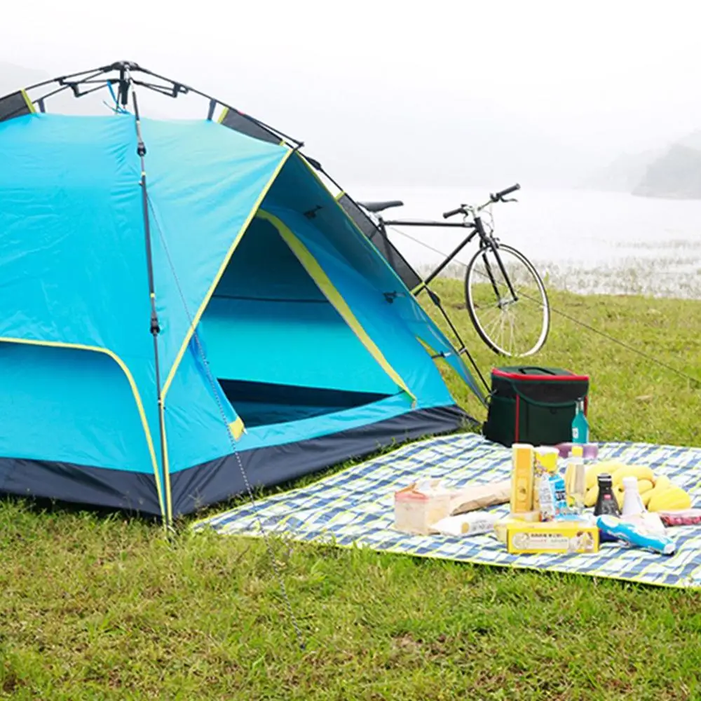 blue 3-4 Person Portable Outdoor Waterproof Folding Tent Automatic Rope Pulling with Double Layers for Camping Hiking Backpacking - Цвет: blue