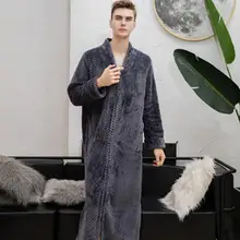 Мужская Ночная рубашка, одежда для сна с длинными рукавами, длинная Осенняя зимняя теплая одноцветная домашняя пижама