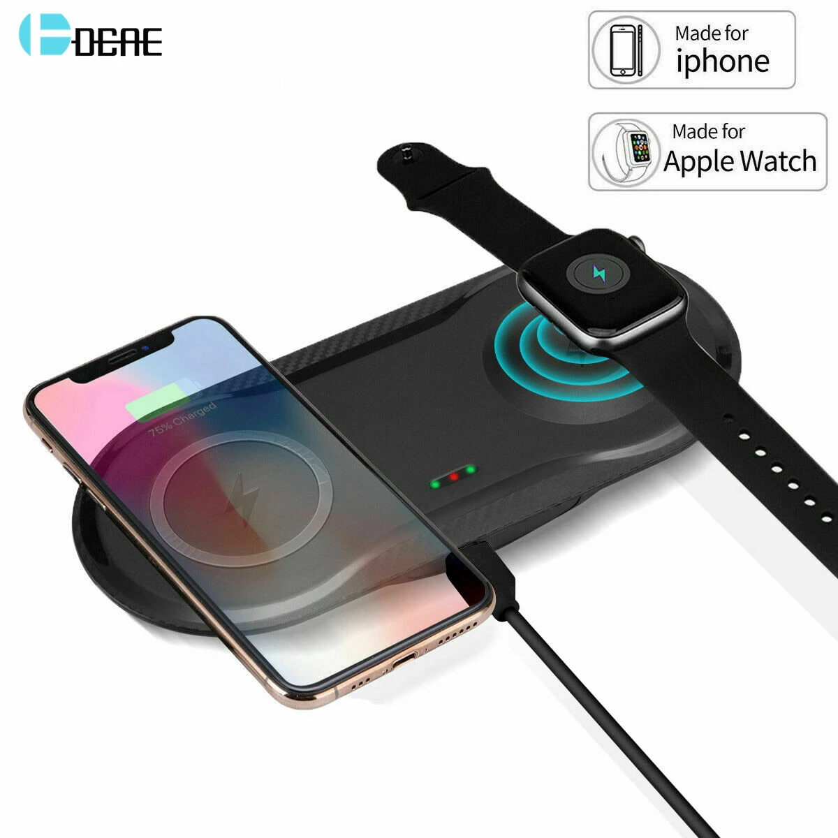 

DCAE 2 In 1 Qi Wireless Charger 10W Fast Charging Dock Pad For Apple Watch 5 4 3 2 iPhone 11 8 X XS XR Airpods Samsung S10 S9