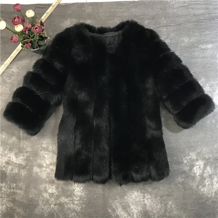 Женская теплая верхняя одежда, Женское пальто из искусственного меха, качественное пальто, имитация меха лисы - Цвет: black