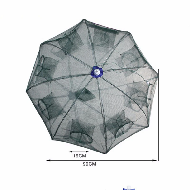 K8356 Strengthened 4-16 Holes Automatic Fishing Net Shrimp Cage Nylon Foldable Crab Fish Trap Cast Net Cast Folding Fishing Nets