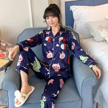 

Silk pajamas wholesale EJIAMEIJR Women Pajamas sets Long Sleeve Sleepwear Womens Button Down Nightwear Soft Pj Lounge Sets M-XXL