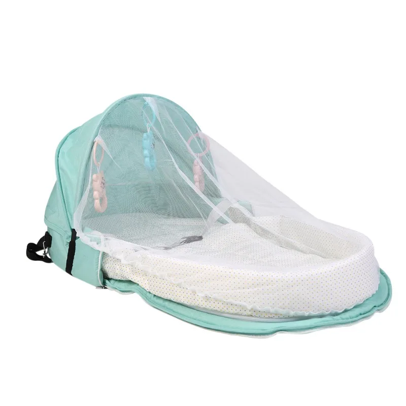 Детская кровать для путешествий, защита от солнца, москитная сетка с портативной люлькой, детская складная дышащая корзина для сна для младенцев - Цвет: C5-Green