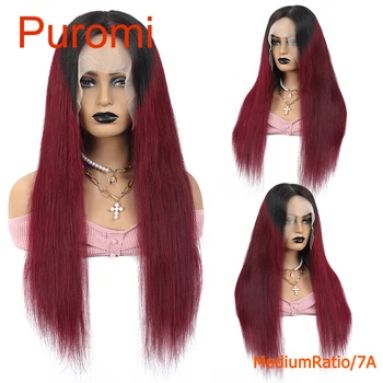 

13*4 Lace Front Human Hair Wigs 130% Remy Hair Straight Brazilian Lace Wigs For Black Woman 1B/99J Burgundy Middle Ratio 10"-24"
