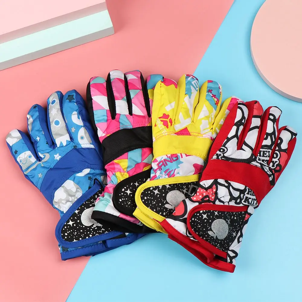 New Children Kids Winter Warm Solid Color Gloves Boy Girls Ski Long-sleeved Mitten Windproof Waterproof Thicken Warm Gloves Baby Accessories cute	