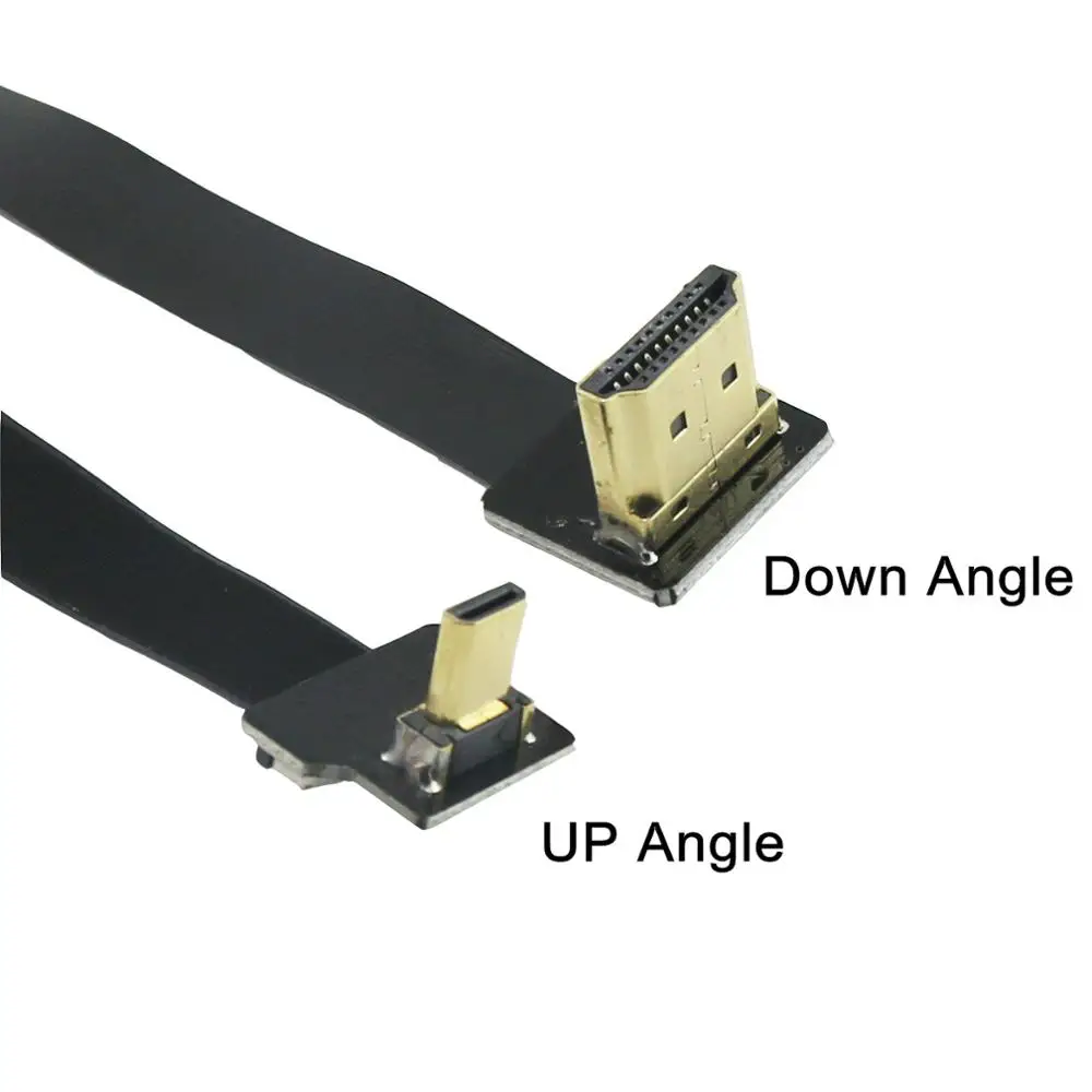 1х FPV HDMI type A Male to Micro HDMI штекер позолоченный FPC плоский Соединительный кабель 20 см прямой/вверх/вниз угол - Цвет: HDMI Down to UP Angl